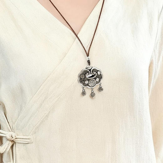 【宏艺珠宝】花丝福锁如意铃坠·足银挂坠 商品图1