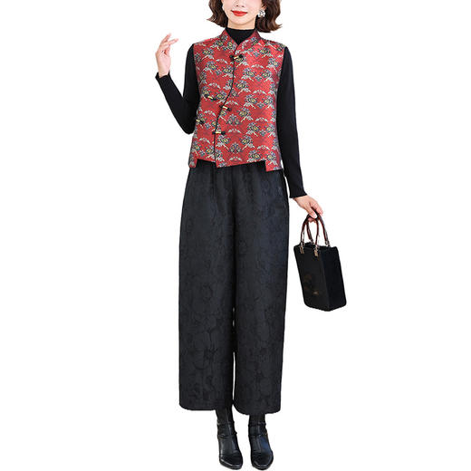 AHM blx9722新中式国风提花斜襟盘扣马甲复古阔腿裤两件套 商品图2