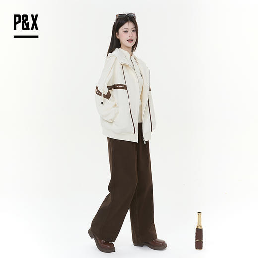 P&X设计师女装2025冬季极简风拼接连帽梭织外套825413248 杏色 商品图2