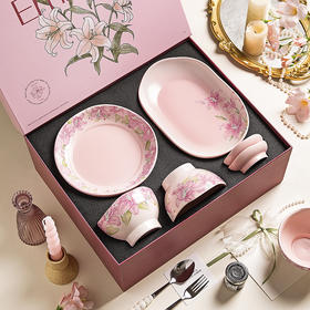 摩登主妇浮雕百合碗碟盘餐具套装家用2025新款高颜值乔迁新婚结婚订婚礼物