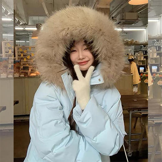 西遇韩版加厚棉服女冬季新款大毛领连帽短款工装派克服SS051747 商品图2