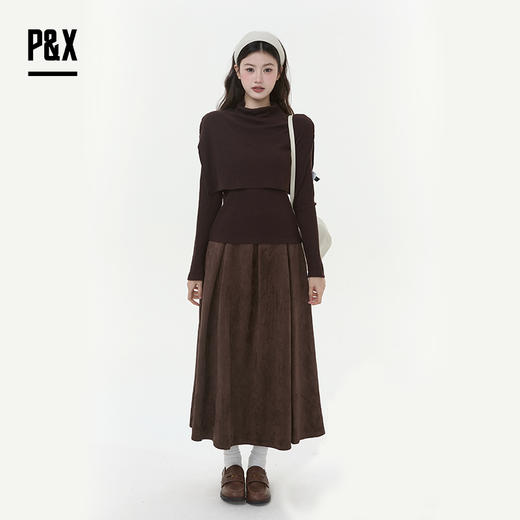 P&X设计师女装2025冬季收腰轻职风时尚套装长裙825414191 咖色 商品图0