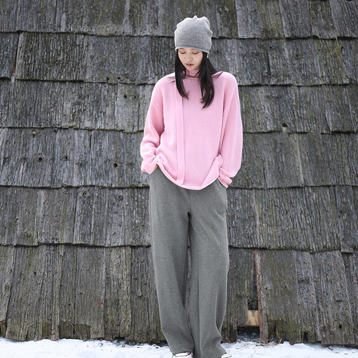 绽放631朵/绵羊毛圆领落肩含系带套头毛针织衫冬新款慵懒感毛衣女 商品图2