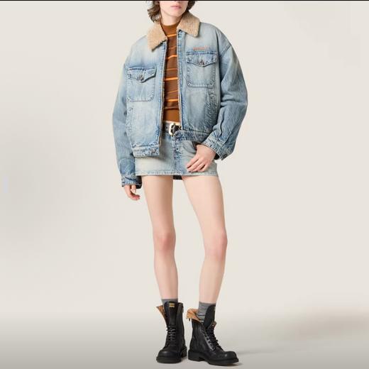 缪缪羊毛水洗刺绣标志加绒加厚夹克牛仔外套 商品图0