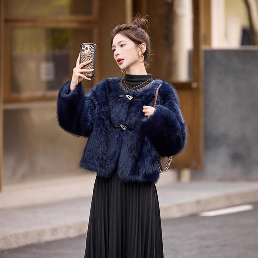 皮毛一体外套小个子洋气，显瘦皮草短款加厚毛毛上衣HR-5519 商品图0