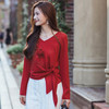 【林栖设计小店】（现货）红色绣花毛织上衣优雅多色百搭不规则设计2026早春新款针织衫N1961167 商品缩略图0