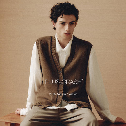 PLUS CRASH冬季老钱风复古针织衫背心无袖开衫外套男女同款 商品图1