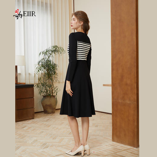 司歌弹力拼条纹收腰长袖连衣裙秋冬A921039X 商品图3