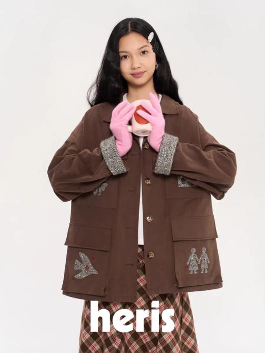 heris/H53111/毛呢贴布刺绣夹棉可拆卸内胆外套 商品图0