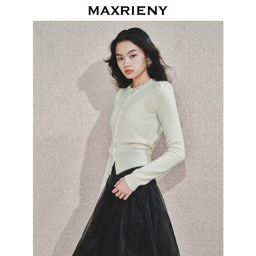MAXRIENY精致优雅织带针织外套24冬款修身显瘦长袖上衣女小衫内搭(货号:MS85JA779) 商品图2
