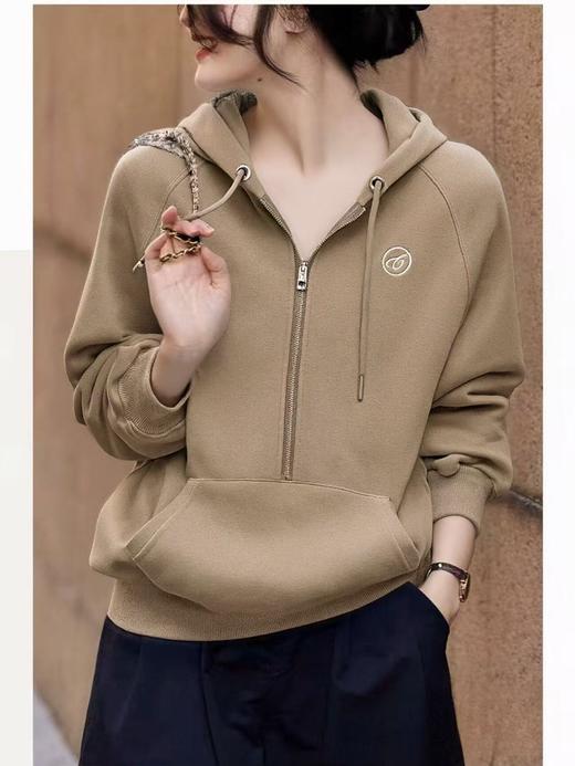 【卫衣系列】工艺系列-刺绣小标95%棉半拉链连帽卫衣-喜出 商品图2
