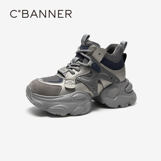 千百度网面厚底老爹鞋女加绒保暖增高时尚运动休闲鞋A25609007 商品图1