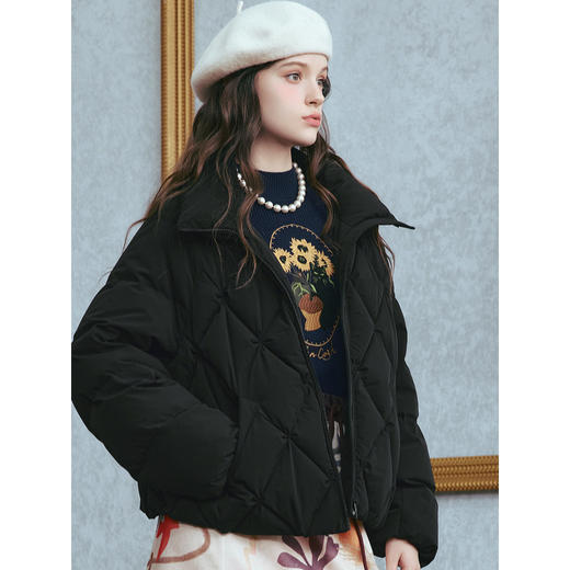 【暖冬内购】两三事梵高文艺 冬日默片 2025冬季新款时尚高领黑色羽绒服女宽松 商品图2