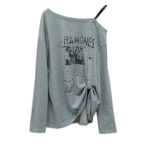 美式皮带斜肩褶皱长袖T纪念日百货门店同款165294246 商品图5