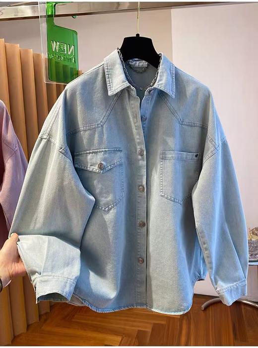 12.12错过没有！清货不退最后样衣 今年流行！！113高级感粉色牛仔衬衫女秋季宽松大版显瘦百搭时髦衬衣外套-喜出 商品图4