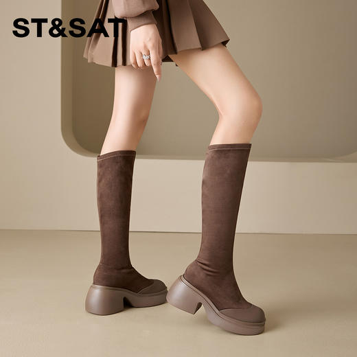 星期六质感绒面时髦百搭增高瘦瘦靴SS341170SG 商品图7