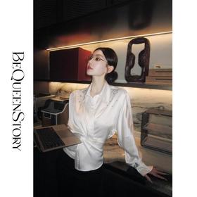 余潇潇【时尚女主编】时尚百搭优雅高级氛围感手工钉珠收腰衬衫新款