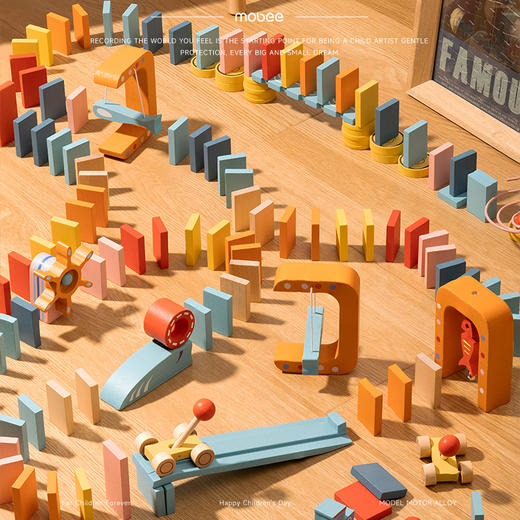 【15种关卡百变拼搭 培养专注力】 mobee航行远游多米诺积木122pcs 天然桦木环保染料 边玩边练专注力 儿童益智玩具早教礼物 商品图3