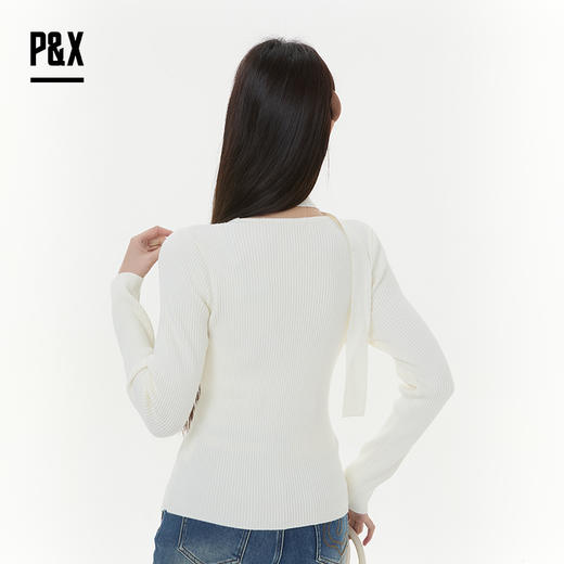 P&X设计师女装2025冬季长袖方领修身针织短款毛衣825418198 杏色 商品图4
