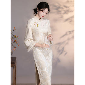 2025新款高端旗袍加绒加厚米白色LSB4162