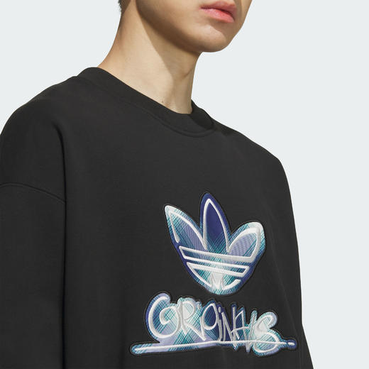 Adidas阿迪达斯SWEAT CREW 男子毛圈布格纹印花运动宽松卫衣套头衫KC0116 商品图4