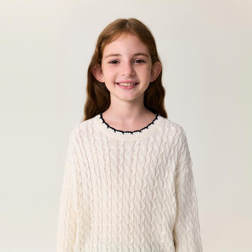 马克珍妮男女童撞色边绵羊毛针织毛衣2025年秋冬新款551876 商品图3