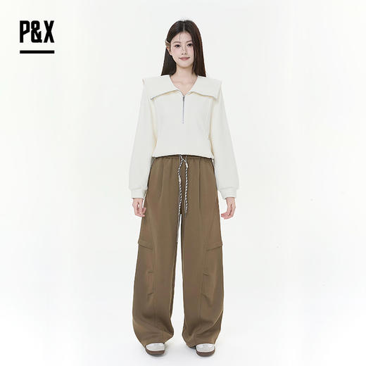 P&X设计师女装2025冬季阔腿潮流抽绳复古休闲长裤825409169 绿色 商品图1