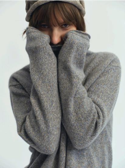 JAI 25AW 雾蓝灰/奶油白高领花纱羊绒毛衣 商品图2