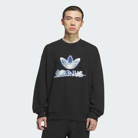 Adidas阿迪达斯SWEAT CREW 男子毛圈布格纹印花运动宽松卫衣套头衫KC0116
