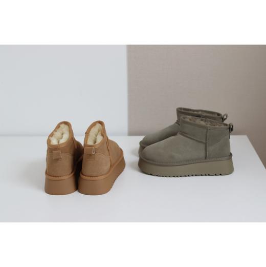 周冬雨同款！2025磨砂牛皮鞋面羊毛内里防滑橡胶底低筒雪地靴女鞋！ 商品图0