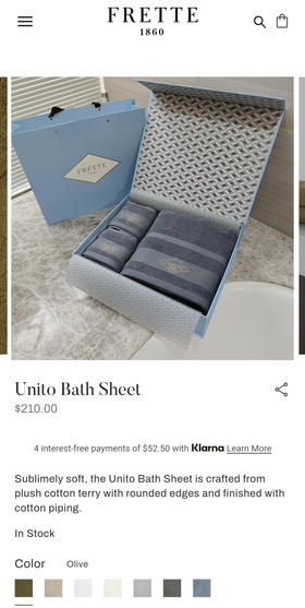 FRETTE埃及棉浴巾三件套。先说一下尺寸
毛巾：37x75cm（两条）
浴巾：80x160cm