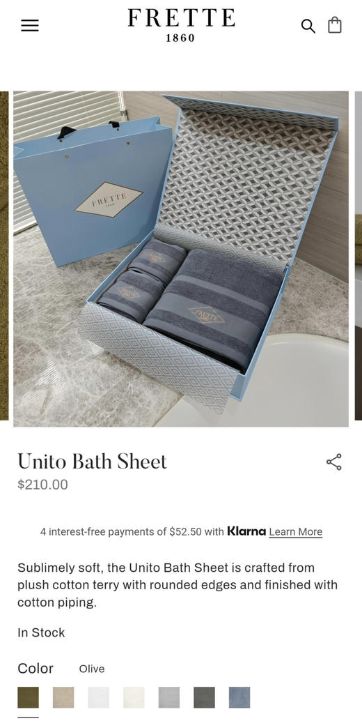 FRETTE埃及棉浴巾三件套。先说一下尺寸
毛巾：37x75cm（两条）
浴巾：80x160cm 商品图0