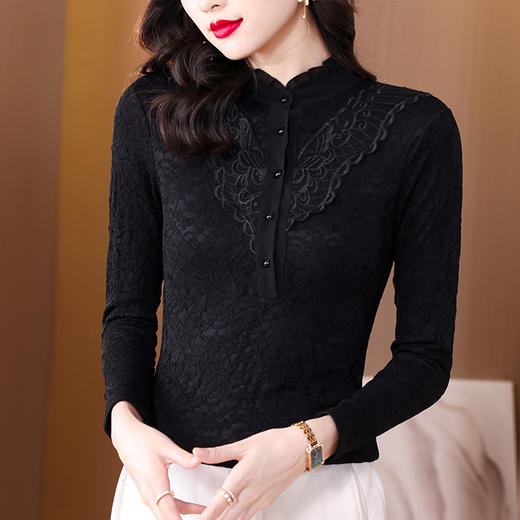 KQL B41N659半高领蕾丝打底衫加绒加厚保暖上衣洋气小衫 商品图2
