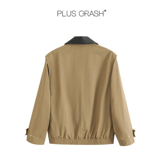 PLUS CRASH2025秋冬新款巴恩风哈灵顿翻领pu拼接男女百搭夹克外套 商品图3