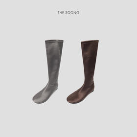 THESOONG|"流光奢感"弹力真丝缎面光泽感尖头中筒靴HWZB7570
