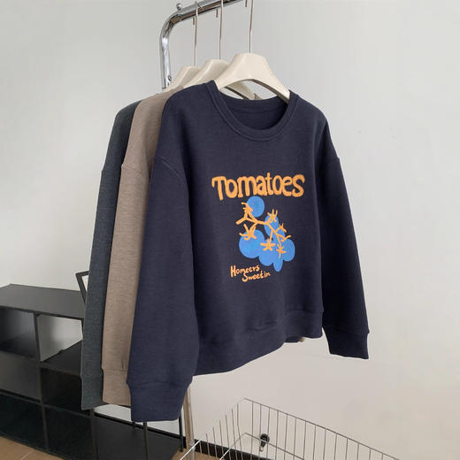 美式复古番茄字母圆领套头卫衣！2025女加厚保暖仿羊绒宽松长袖外套秋冬！ 商品图3