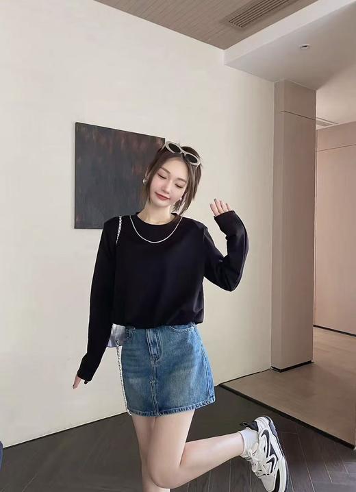 12.12错过没有！清货不退退货勿拍！！1805花苞短款长袖内里网纱不扎T恤-喜出 商品图3