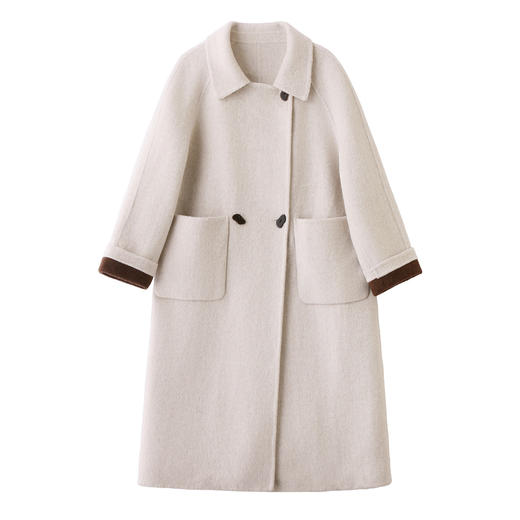 气质长款过膝双面呢羊毛大衣，赫本风西装领毛呢外套HR-MDN6801 商品图4