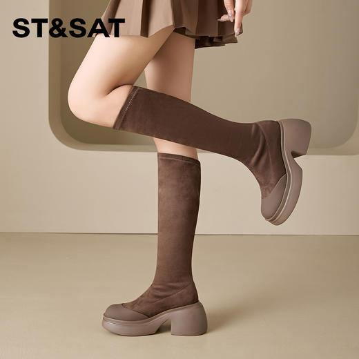 星期六质感绒面时髦百搭增高瘦瘦靴SS341170SG 商品图6