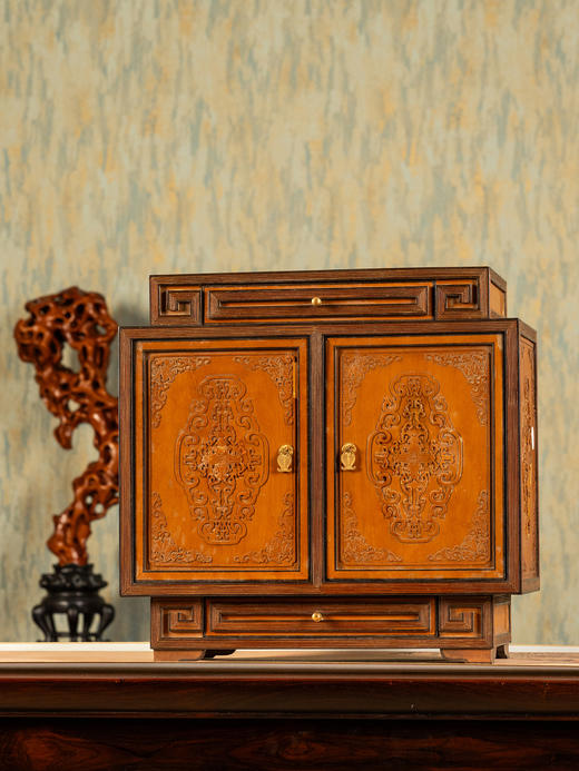 清	竹簧花卉纹紫檀边框文房箱 商品图1