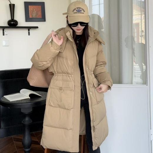 2025新款90%白鸭绒羽绒服女 中长款过膝连帽羽绒服HY-08 商品图0