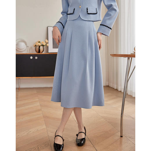 【专属特价】熙世界高腰显瘦A字百褶半身裙女款气质通勤半身裙 商品图0