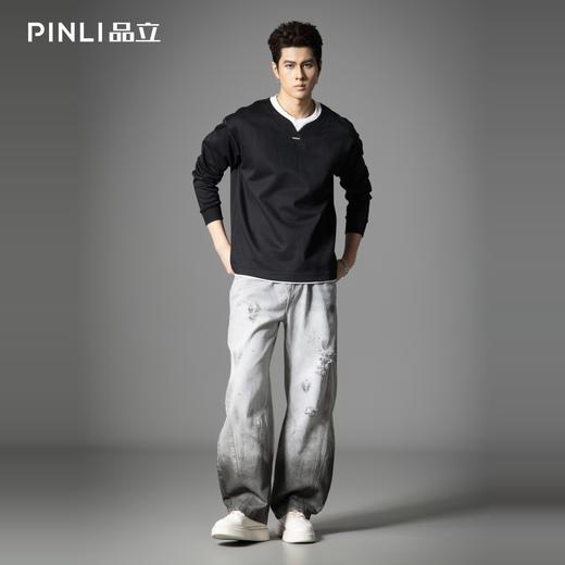 PINLI品立2025秋季新款男士宽松美式高街破洞直筒休闲牛仔长裤潮GD253116139 商品图1