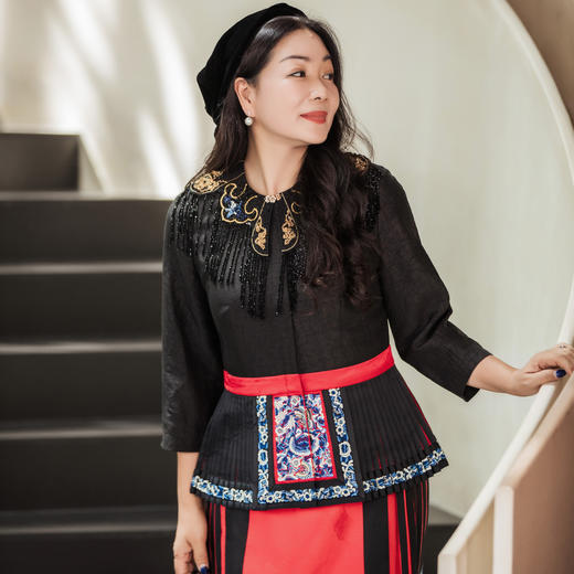 【林栖设计小店】（现货）真丝外套香云纱三蓝绣马面裙2026早春新品上衣女1942010 商品图3