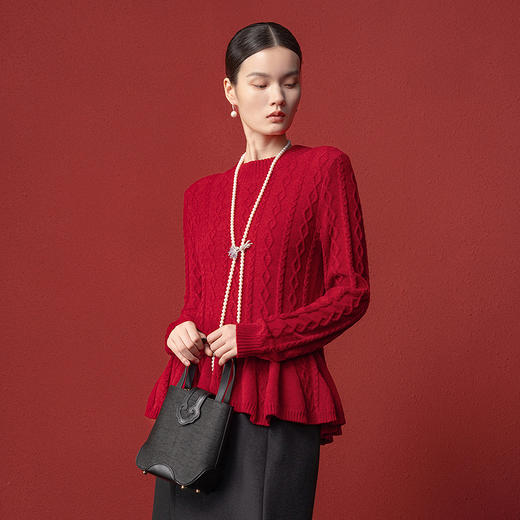 【林栖设计小店】收腰毛织上衣麻花荷叶摆2025秋冬新款毛衣女1954051 商品图9