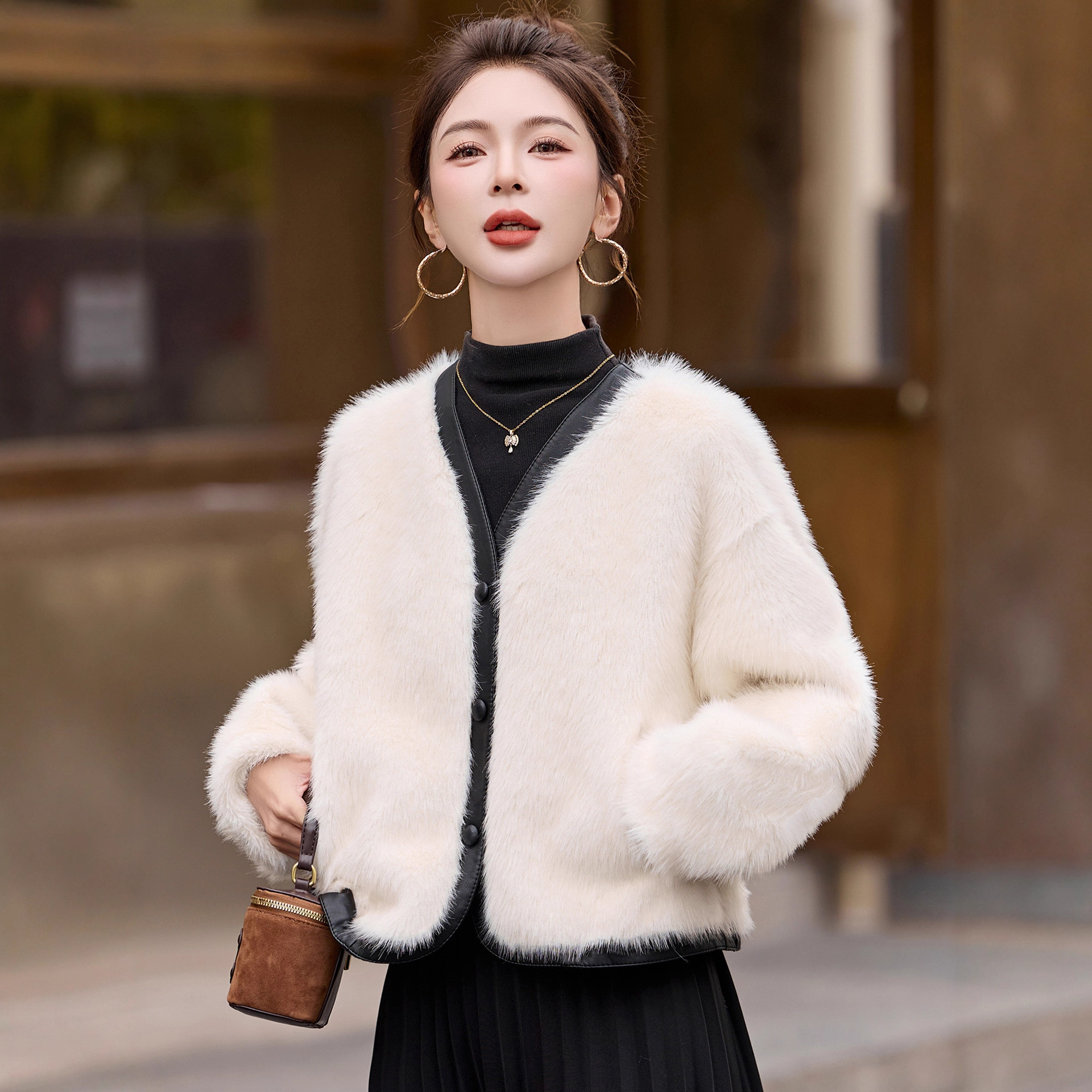 气质好看显瘦减龄时尚休闲范，加绒加厚皮毛一体外套HR-5520