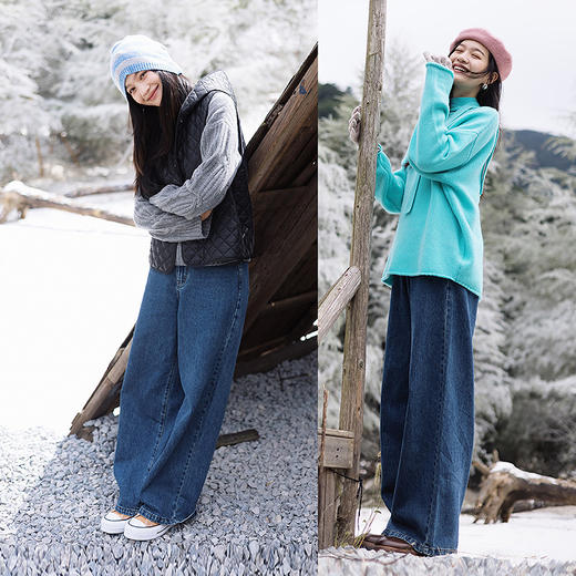 绽放752朵/常青树牛仔裤·宽松帅气复古深蓝直筒牛仔休闲长裤百搭 商品图3