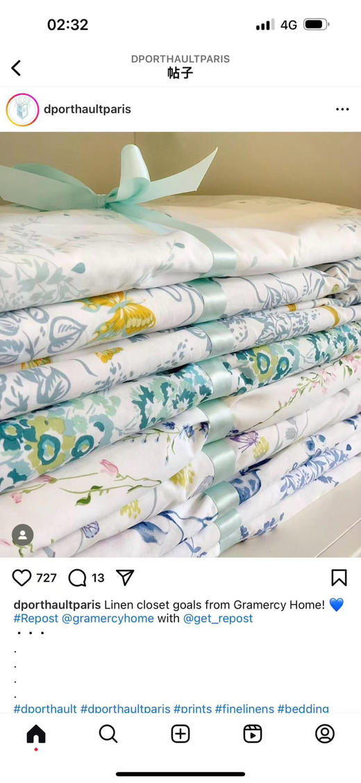 巴黎奢牌D.Porthault床品。四件套 【花枝蔓叶】【蓝黄花】 商品图3