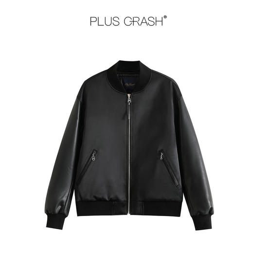 PLUS CRASH2025冬季老钱风拼接Pu飞行服棒球羽绒服保暖夹克外套 商品图3