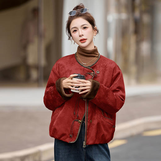 新中式国风提花羽绒服，优雅复古气质白鸭绒短款外套HR-GJC5513 商品图2